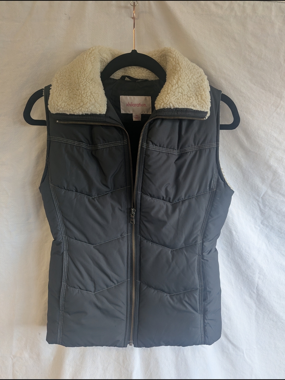 Xhilaration Black Puffer Vest with Cream Sherpa Collar